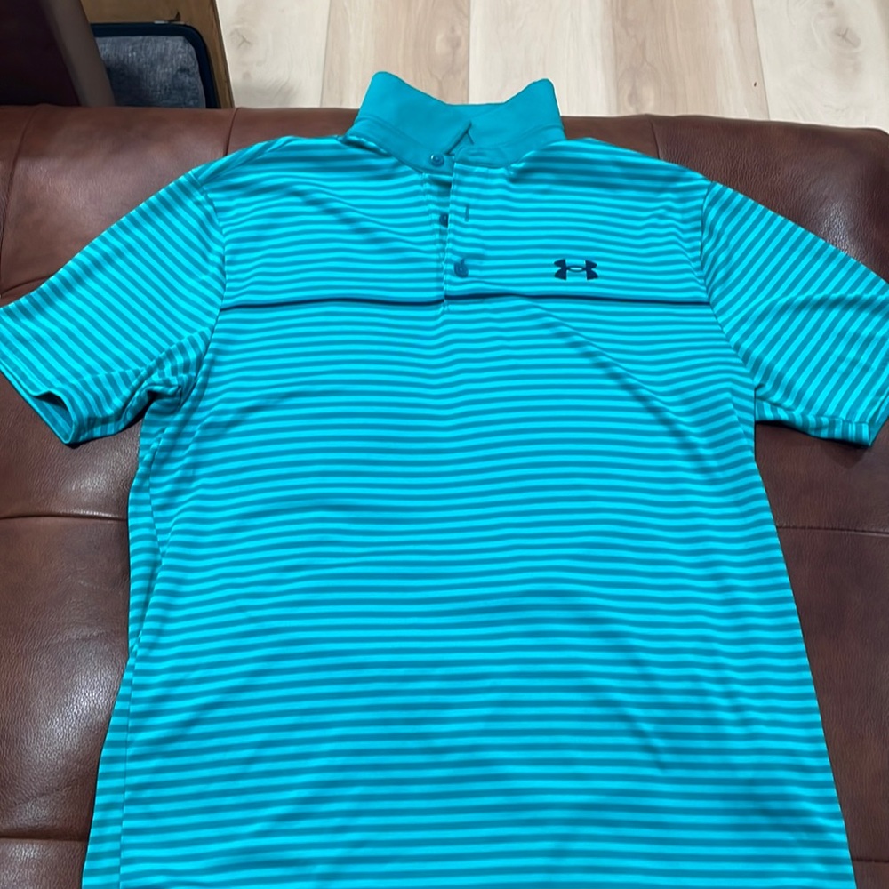 Under armour mens polo medium green stripe
